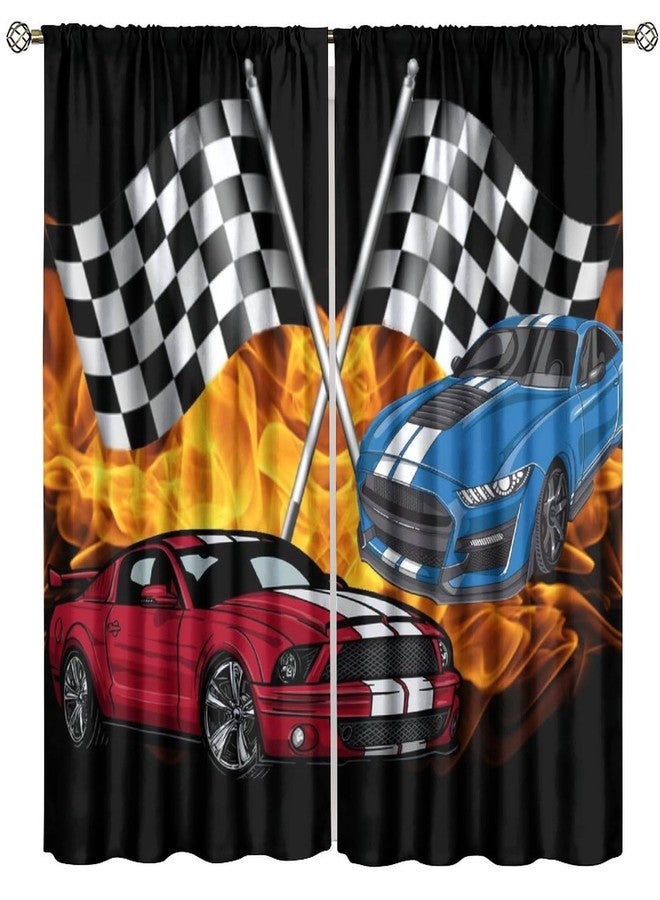 ستائر Fblifil Speed Racing Car Fire للأولاد، ستائر بجيب للعمود لغرفة النوم وغرفة المعيشة وغرفة الأطفال، مقاس 42 بوصة عرض × 45 بوصة طول - Image 1